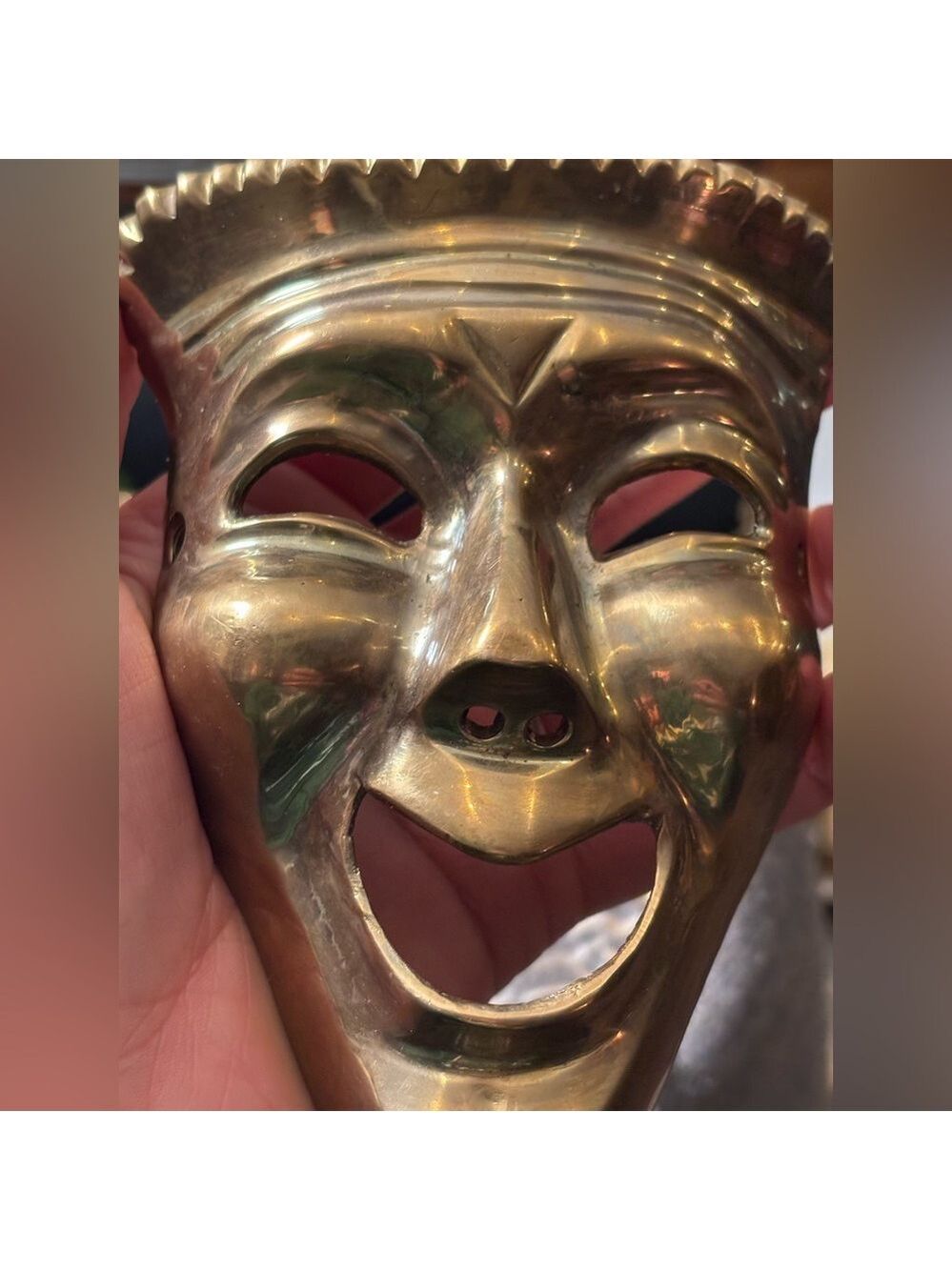 Antique-Style Brass Mask Sculpture Botanical Wall Art 4 Vines, Florals & Altars - Picture 1 of 14